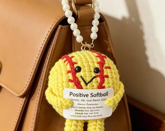Crochet Softball Emotional Support Doll | Positive Sports Bag Charm & Desk Companion