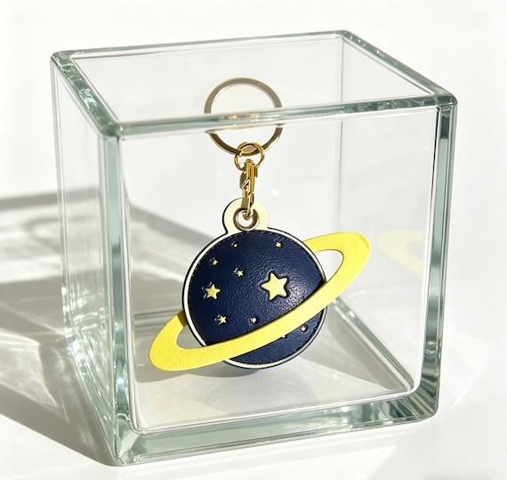 Handmade Leather Planet Keychain | Cute Space Lover Bag Charm | Unique Cosmic Gift