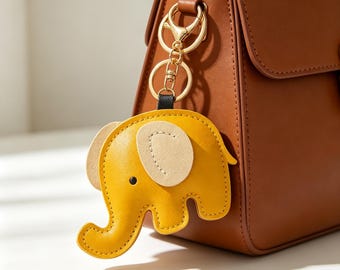 Colorful Faux Leather Elephant Keychain, Cute Bag Charm, Multiple Colors