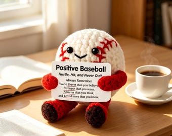 Crochet Positive Baseball Plush, Encouragement Gift, Emotional Support Amigurumi