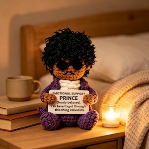 Crochet Emotional Support Prince Plush, Music Fan Amigurumi, Funny Cheer Up Gift For Her image 3