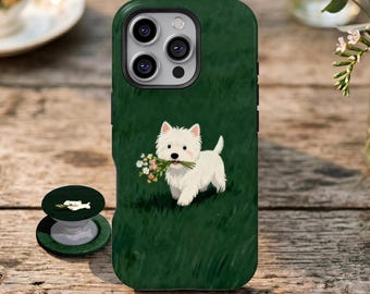 Funda para teléfono con diseño de West Highland White Terrier, estética divertida y de vaquero, para iPhone 17 16 15 14 13 12 11 Pro Max y Samsung Galaxy S26 Ultra.