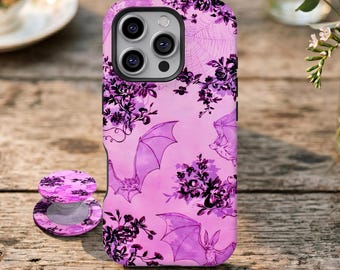 Funda para teléfono Purple Bats Flower, diseño floral abstracto, funda estilo bruja para iPhone 17 16 15 14 13 12 11 Pro Max, Samsung Galaxy S26 S25 S24 S23 Ultra