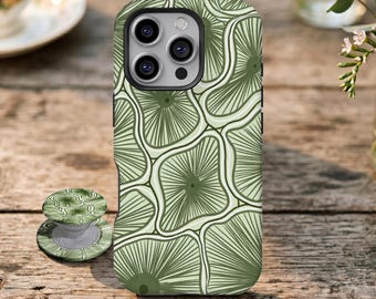 Funda minimalista verde con diseño botánico, funda con diseño vintage de arte culinario para iPhone 17 16 15 14 13 12 11 Pro Max, Samsung Galaxy S26 S25 S24 Ultra