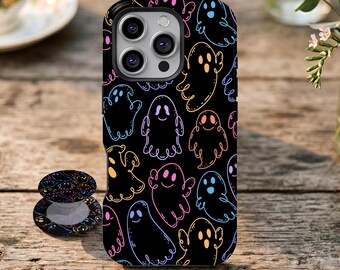 Colorful Graffiti Ghosts Phone Case,Playful Minimal Cute Halloween,For iPhone 17 16 15 14 13 12 11 Pro Max, Samsung Galaxy S26 S25 S24 Ultra