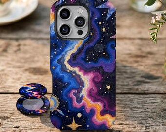 Swirl Galaxy Painted Art Phone Case,Decorative Stars Luxurious Cosmic, For iPhone 17 16 15 14 13 12 11 Pro Max, Samsung Galaxy S26 S25 Ultra