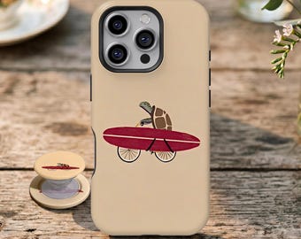 Funda para teléfono con diseño de tortuga surfista y bicicleta: Funda con un bonito diseño de tortuga surfista para iPhone 17 16 15 14 13 12 11 Pro Max, Samsung Galaxy S26 S25 S24 S23 Ultra