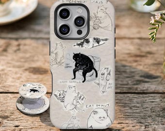 Funda para teléfono con divertido diseño de gato pintado, estética de gatito perezoso, funda con diseño de animal para iPhone 17 16 15 14 13 12 11 Pro Max, Samsung Galaxy S26 S25 S24 Ultra