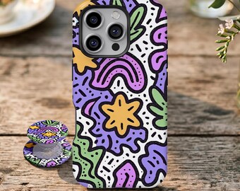 Colorful Star Rainbow Phone Case,Retro Vibrant Playful Street Art, For iPhone 17 16 15 14 13 12 11 Pro Max, Samsung Galaxy S26 S25 S24 Ultra