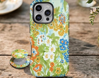 Funda para teléfono con estampado floral primaveral, estilo retro, colorida y artística, para iPhone 17 16 15 14 13 12 11 Pro Max, Samsung Galaxy S26 S25 S24 S23 Ultra