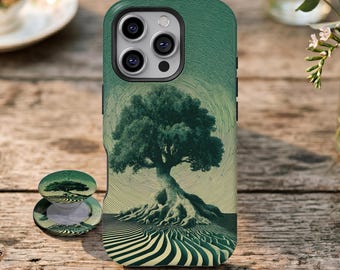Funda para teléfono Linocut Tree, diseño retro con estética natural, para iPhone 17 16 15 14 13 12 11 Pro Max, Samsung Galaxy S26 S25 S24 S23 Ultra