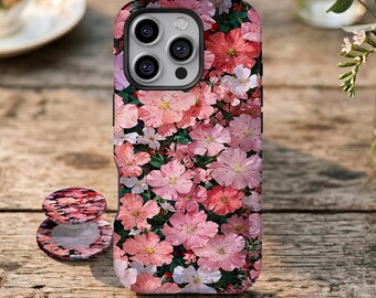 Watercolor Pink Flower Field Phone Case,Dreamy Soft Floral Art,For iPhone 17 16 15 14 13 12 11 Pro Max, Samsung Galaxy S26 S25 S24 S23 Ultra