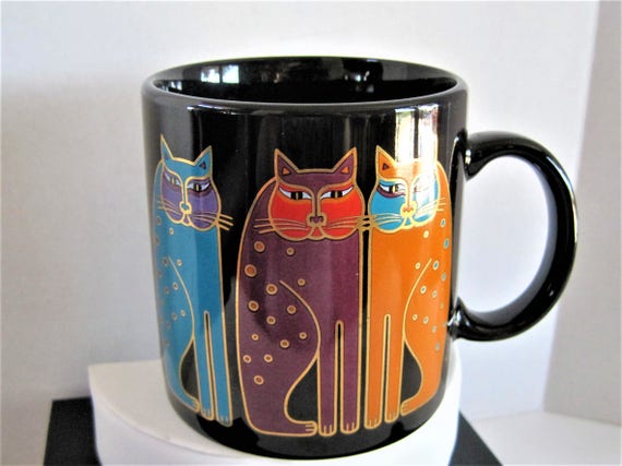 Laurel Burch Mug, Siamese Cats, 3 Cats Sitting - Vintage Cat Lovers Cup