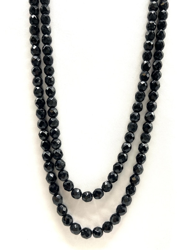 Black Faceted Glass Beads, Single  Strand,  Facete