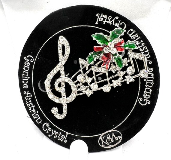 Vintage Musical Brooch, Genuine Austrian Crystals… - image 4