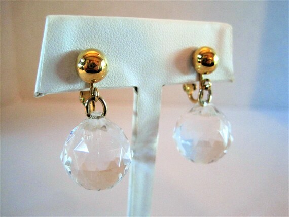 Crown Trifari Earrings, Crystal Disco Balls, Dangle Earrings, Gold Tone Setting