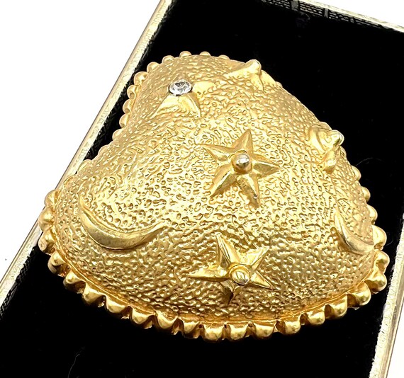 Heart Brooch, Celestial Pattern, Clear Rhinestone… - image 2