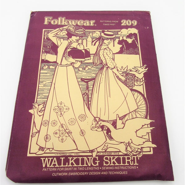 Folkware Pattern, Walking Skirt, Number 209, Patterns From Times Past, Vintage Pattern Kit