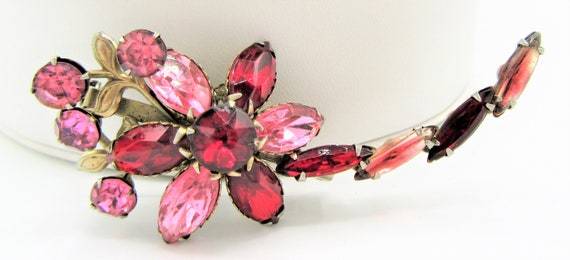 Rhinestone Flower Brooch,3 Inch Red and Pink Long… - image 3