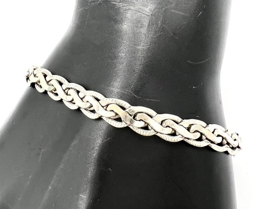 Sterling Link Bracelet, Braided Narrow, Signed 925 - image 2