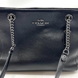 COACH Black Pebble Leather Shoulder Bag: Signature Logo, Double Strap
