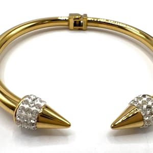Vintage Rhinestone Clamper Bracelet: Gold Tone Hinged Bangle