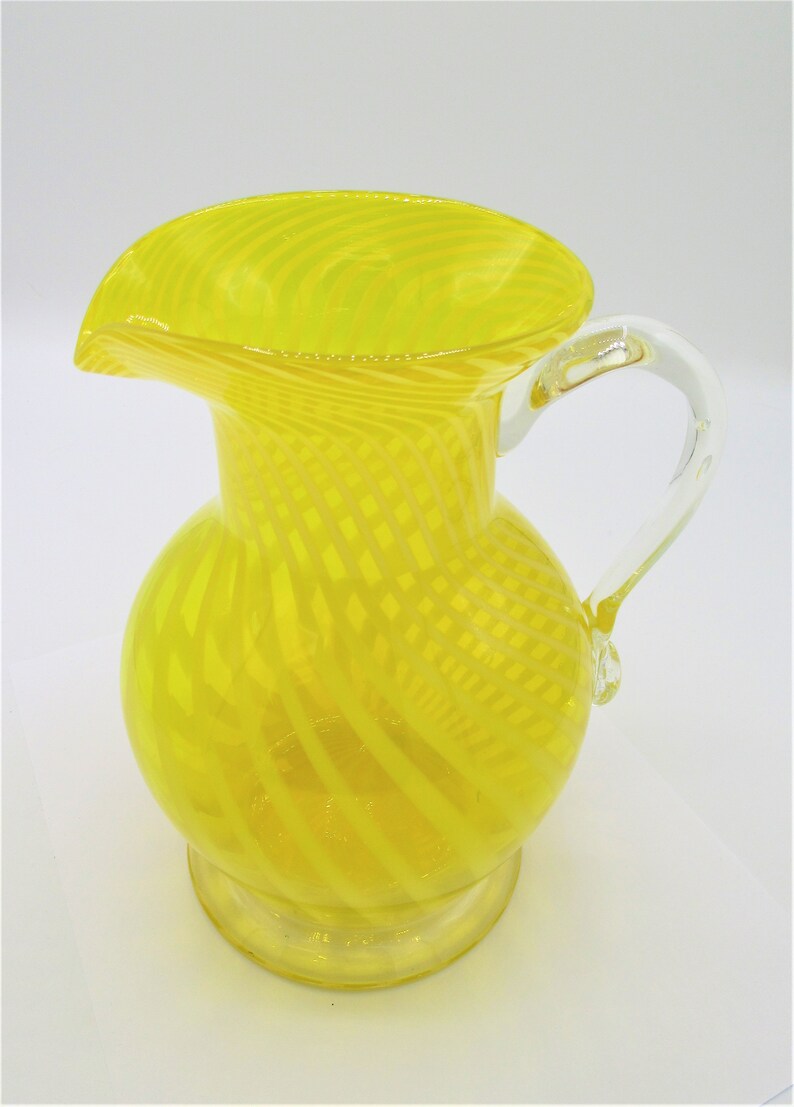 Art Glass Pitcher Hand Blown Optic Swirl Striped Clear Etsy