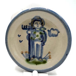 M.A.HADLEY Sauce Dish, Farmer Boy Pattern, Hand Painted Pottery