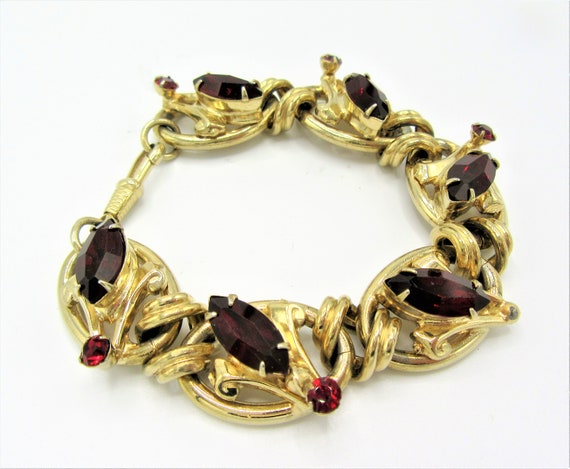 Vintage Red Bracelet, Signed Germany, Gold Tone,