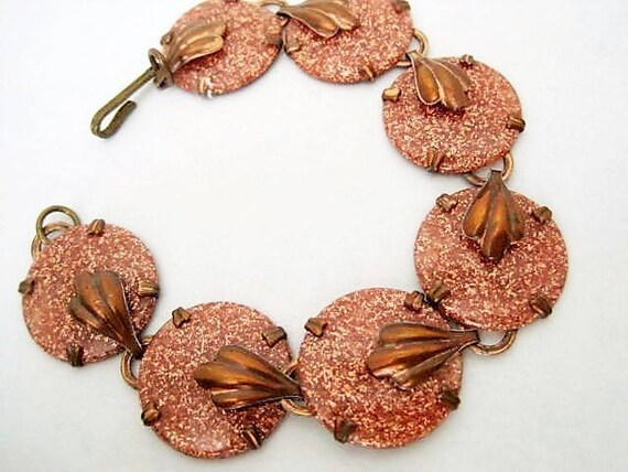 Copper Link Bracelet, Lucite Goldstone, Goldstone Links, Lucite on Copper.