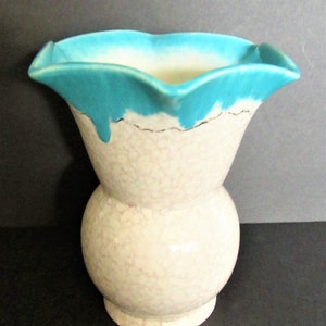 Vintage Czechoslovakia ERPHILA Glazed Porcelain Vase Drip Aqua, Cream, Gray Black, Art Deco Vase