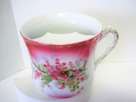 Porcelain Mustache Cup, Pink Flowered, Unsigned, Gift for Dad