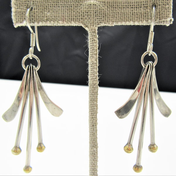 Modernist Sterling Silver  Earrings, Kinetic Fringe Swinging Dangle Earrings, Mexico 1970s, Vintage Jewelry,Women