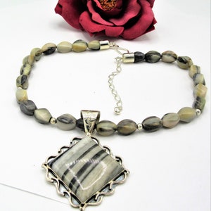 Jay King Desert Rose Pendant Necklace, Sterling Silver Black and Gray Jasper Gemstone, DTR Jewelry, Designer Jewelry Gift