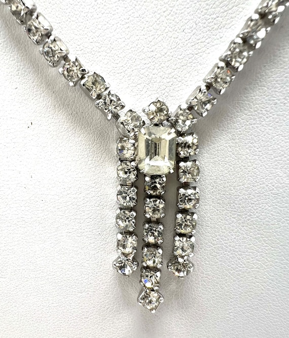 Art Deco Necklace,  Clear Rhinestones, Wedding Pro