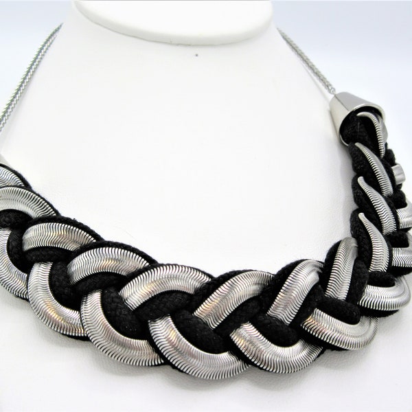 Agatha Paris Signed Choker, Silver and Black, Silver Tone Chain, Hang Tag Dog, Designer Couture  Style