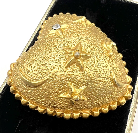 Heart Brooch, Celestial Pattern, Clear Rhinestone… - image 3