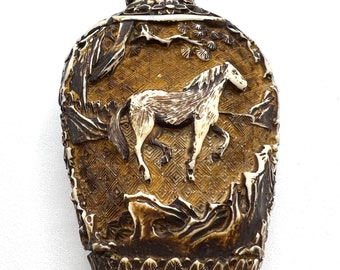 Vintage Snuff Bottle, HORSE Lacquerware Ivory Resin, Marked on Bottom, carved Horse, Estate Find