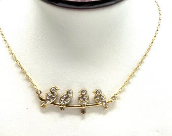 Catherine Popseco Necklace,Crystal Birds, 18 Inch Made in France