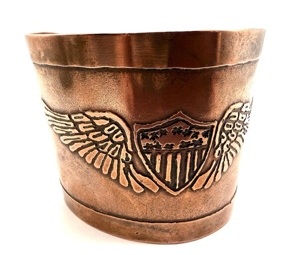 Vintage Solid Copper Cuff Bracelet, Military Engr… - image 3