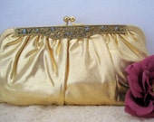 Vintage Ingber Gold Lame Rhinestone Clutch Purse