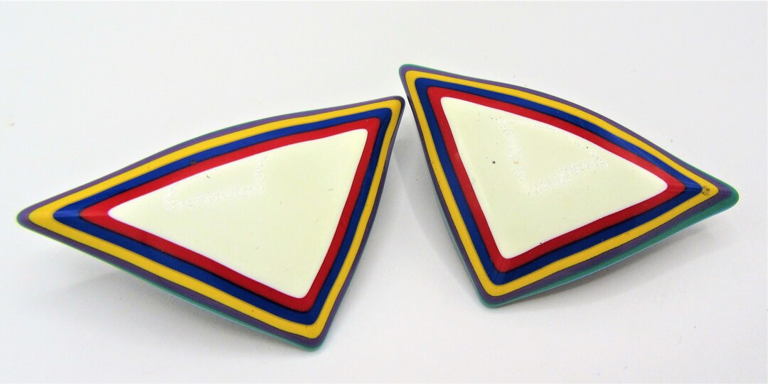 80s Colorful Clip On Earrings: Red, Blue, Yellow, Green