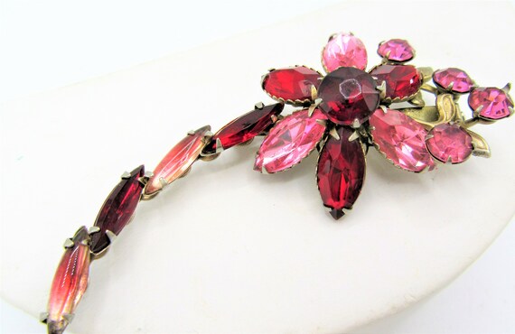 Rhinestone Flower Brooch,3 Inch Red and Pink Long… - image 2