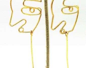 ABSTRACT Very Long Earrings, Picasso Face, Silhouette Earrings, 5 Inch Danglers, Collectible 80’s Clip Ons