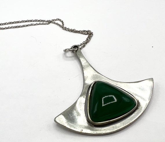 Vintage Corocraft Green Glass Pendant Necklace, S… - image 6