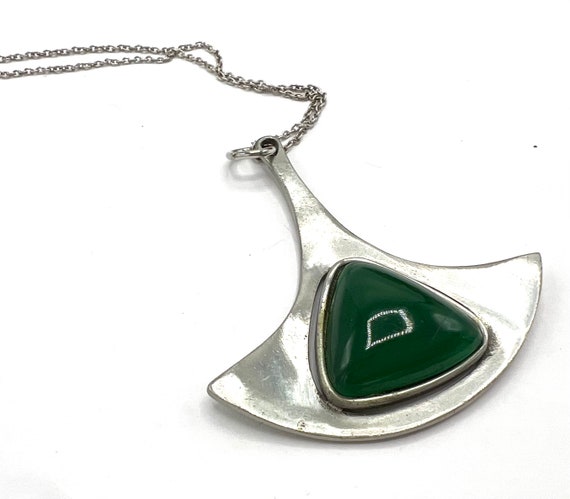 Vintage Corocraft Green Glass Pendant Necklace, S… - image 1