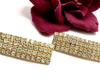 Vintage Shoe Clips, Gold Tone,  Art Deco Style,  Shoe Clips, Gold Rhinestone Rectangle Clips