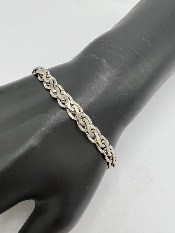 Sterling Link Bracelet, Braided Narrow, Signed 925 - image 4