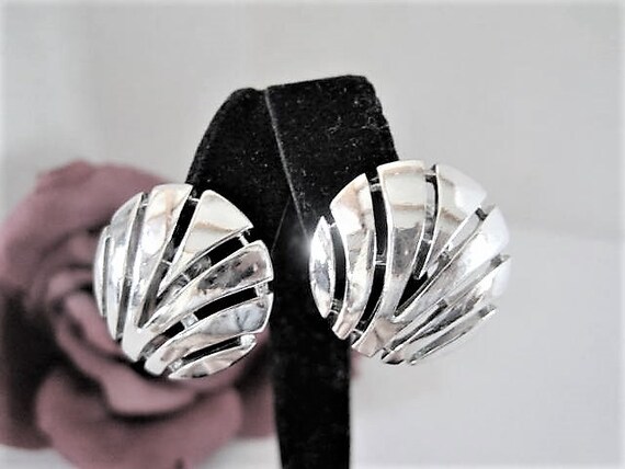 Crown Trifari Earrings, Openwork Silver Tone, Clip Ons, Gift for Woman
