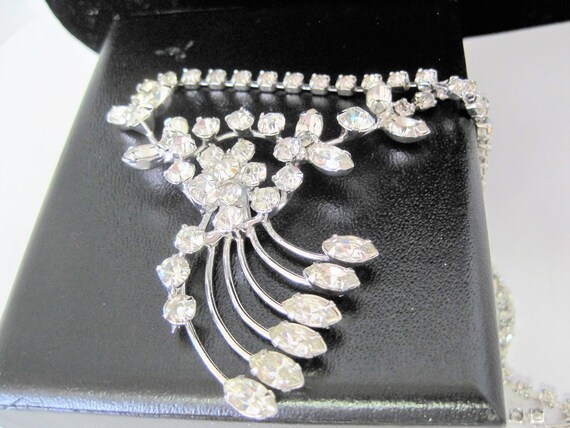 Rhinestone Pendant Necklace, Clear Stones, Retro Wedding, Statement Choker
